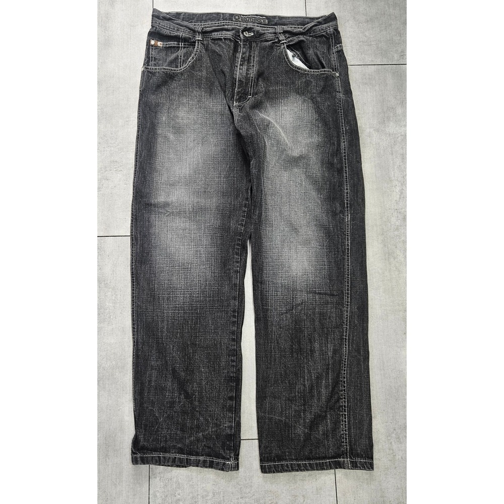 Southpole Mens Baggy Wide Leg Jeans Faded Black Denim Size 38 Streetwear Y2K
